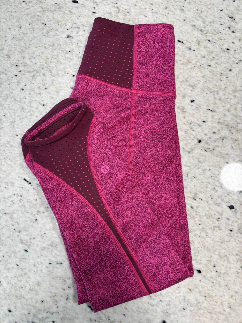lululemon athletica Pink Marled High-Neck Sports Top with Perforated Panels